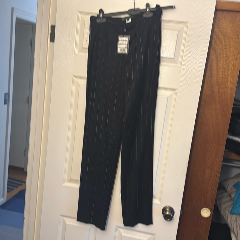 Les Copains Black Wool Dress Pant With Pinstripes Size 11 NWT